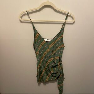 Astr Green Tan Asymmetrical Tie Front Camisole Top